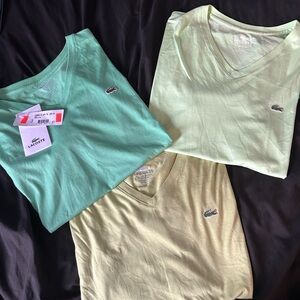 Green Lacoste V-Neck T-Shirts